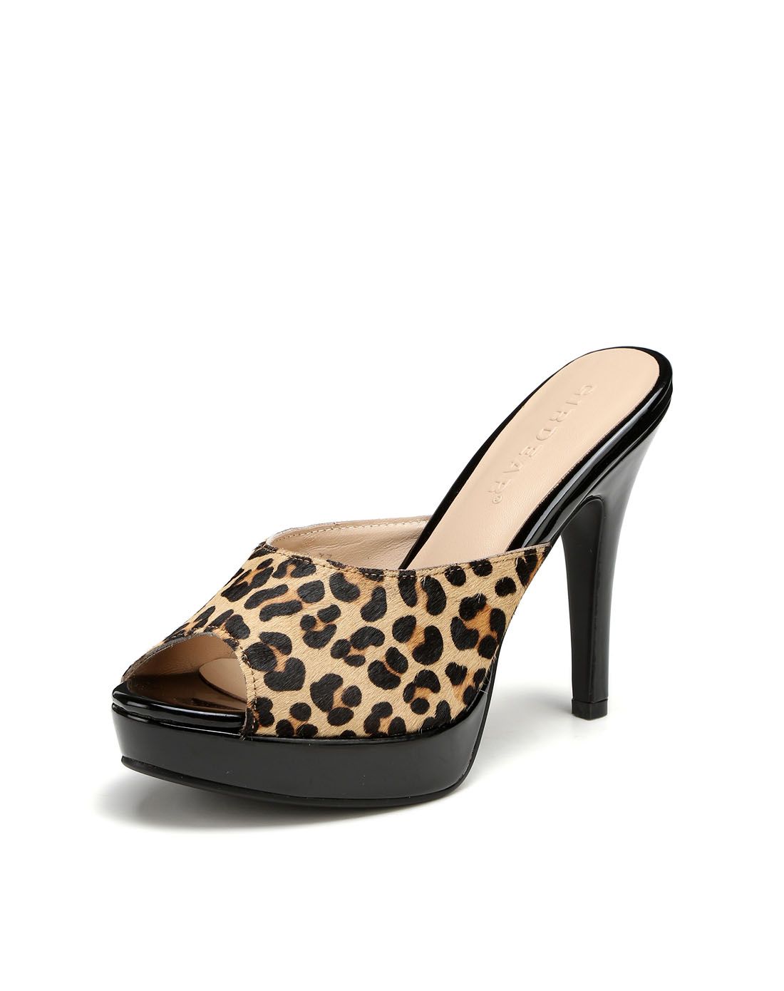 哥弟girdear鞋包配饰专场卡其/黑色俏丽豹纹毛皮高跟凉鞋103-910007