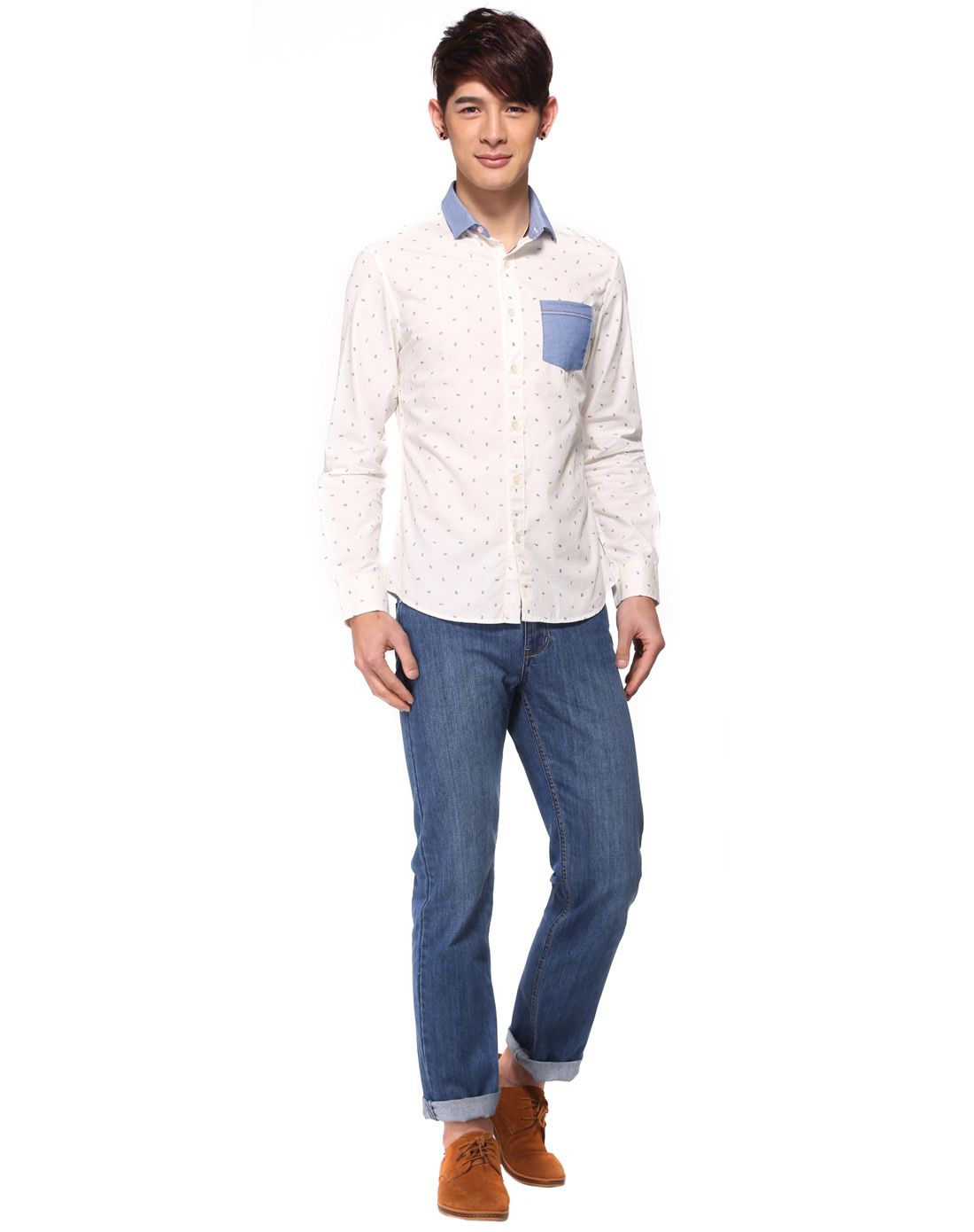 男装原色印花图案长袖衬衫