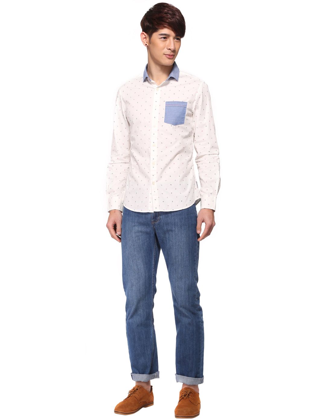 男装原色印花图案长袖衬衫