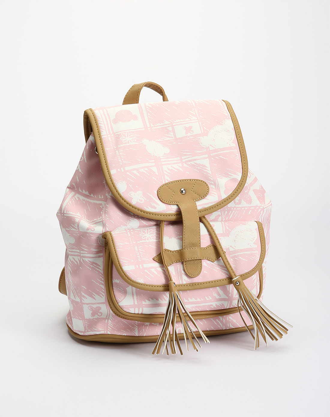 中国娃娃pucca女包专场-女款粉红色热带风情简约印图双肩背包