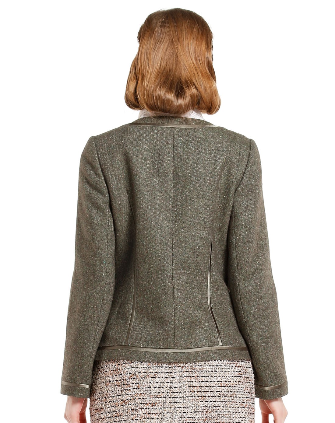 绿咖色时尚大气开襟长袖上衣