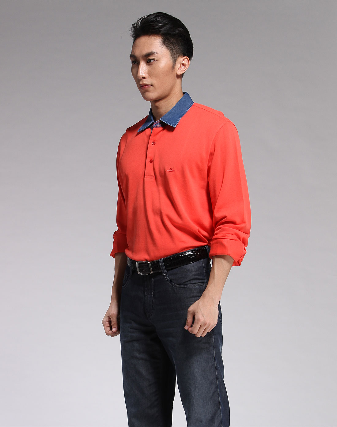 佛伦帝奴fllorinteno男装专场-桔红色翻领休闲长袖上衣