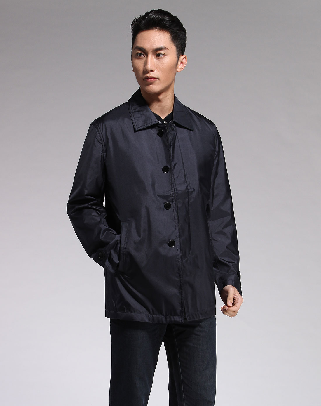 佛伦帝奴fllorinteno男装专场-藏蓝色翻领休闲长袖茄克