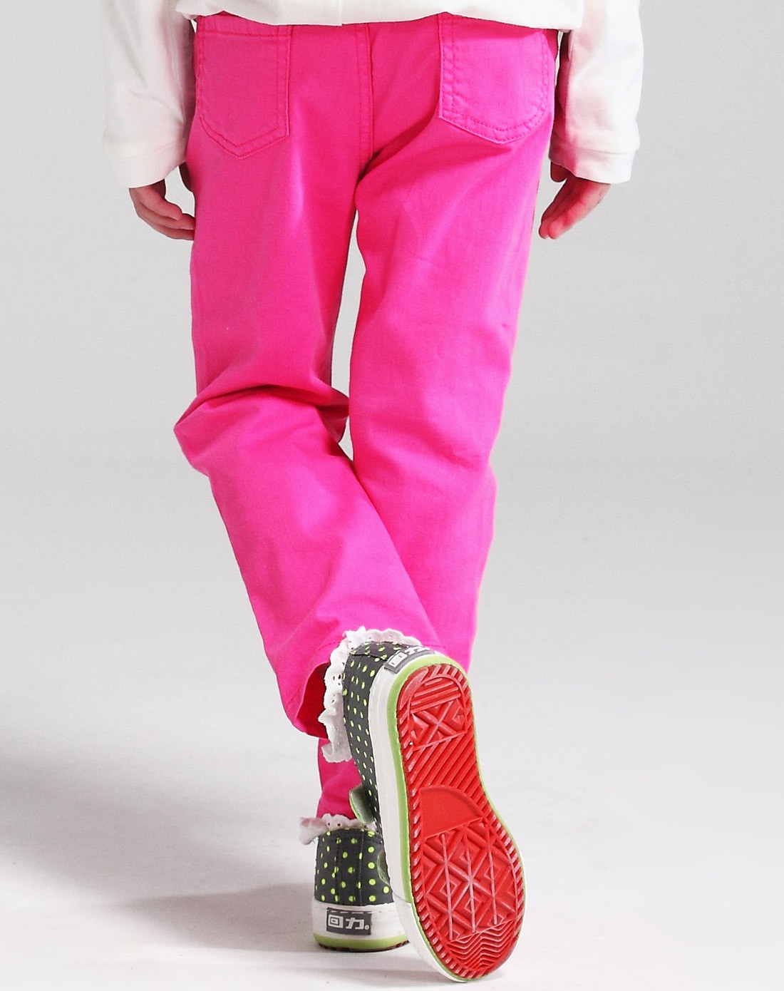 女童玫红彩色牛仔裤