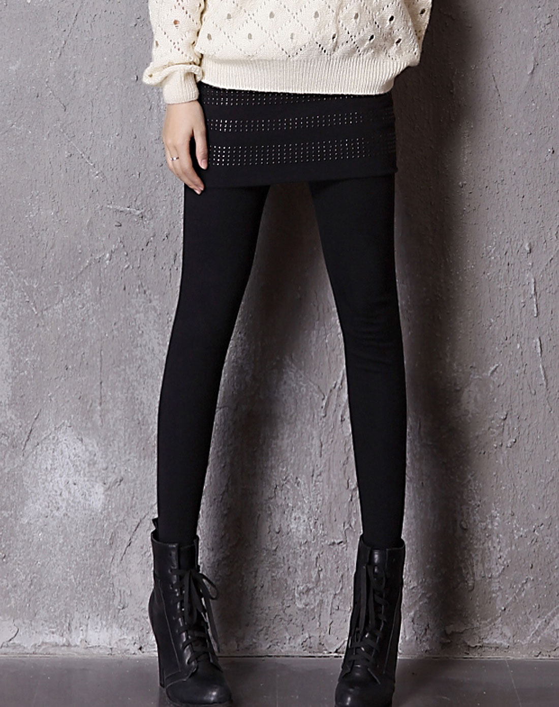 女款黑色裙黑色裤(加绒款)铆钉假两件打底裙裤