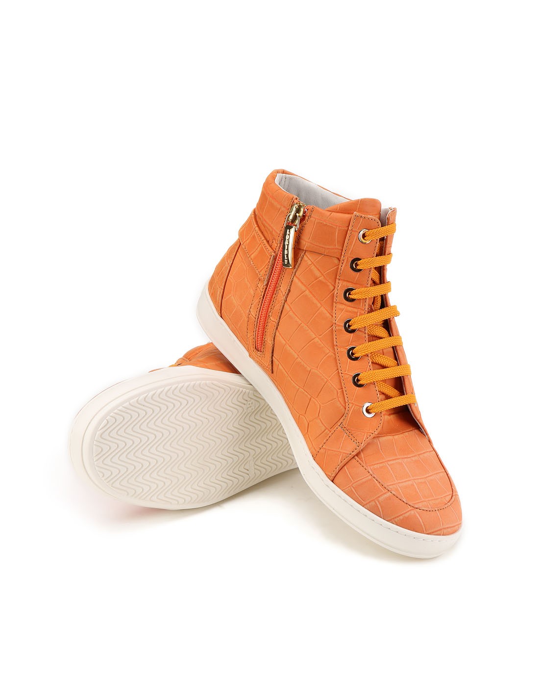 意大利进口桔色高帮时尚休闲女鞋