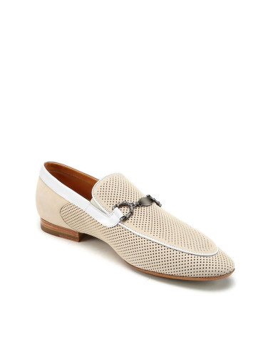 男款卡其白拼色正装单鞋