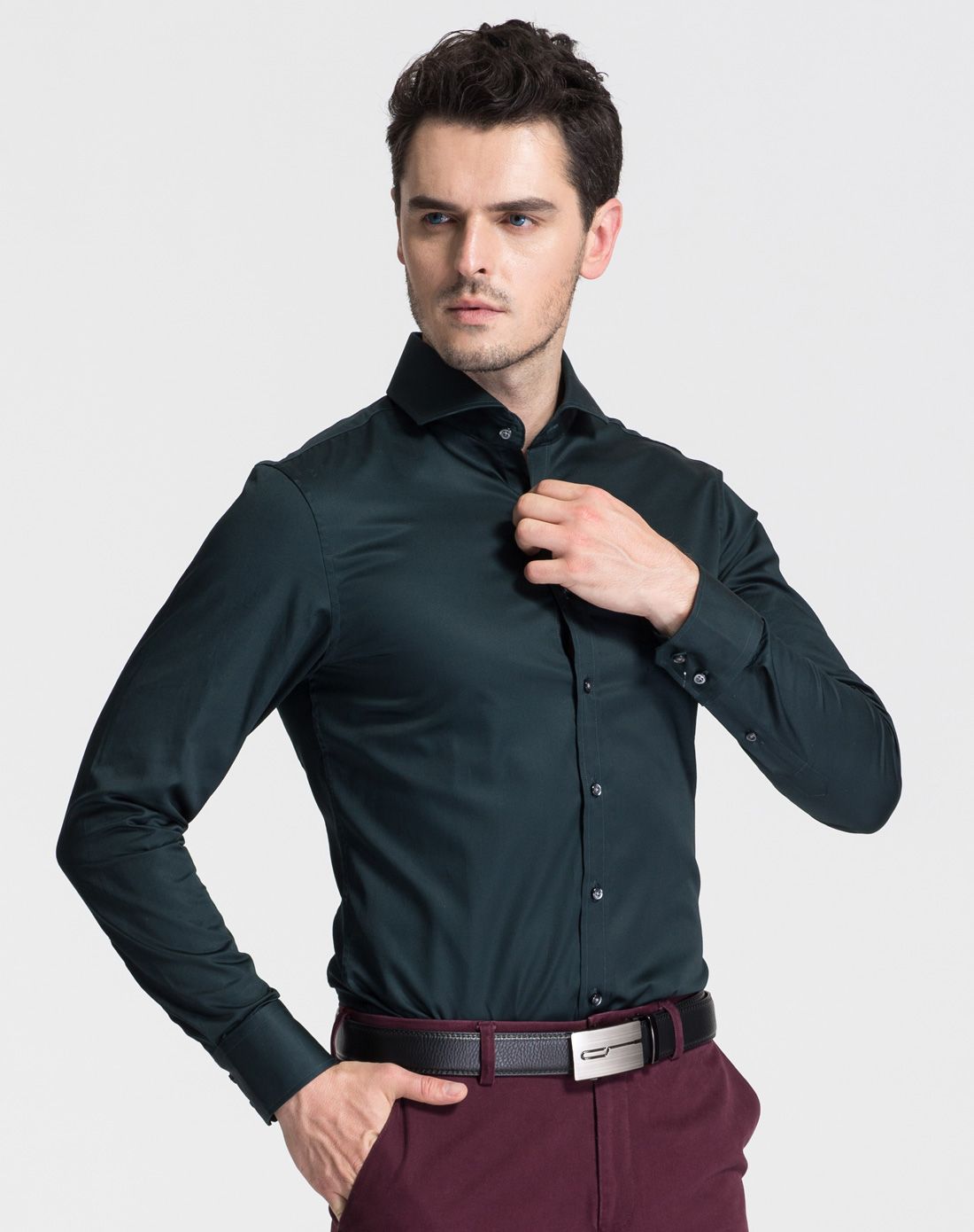 卡丹狄诺cardeendino男款深墨绿色时尚翻领衬衫csn55819_唯品会