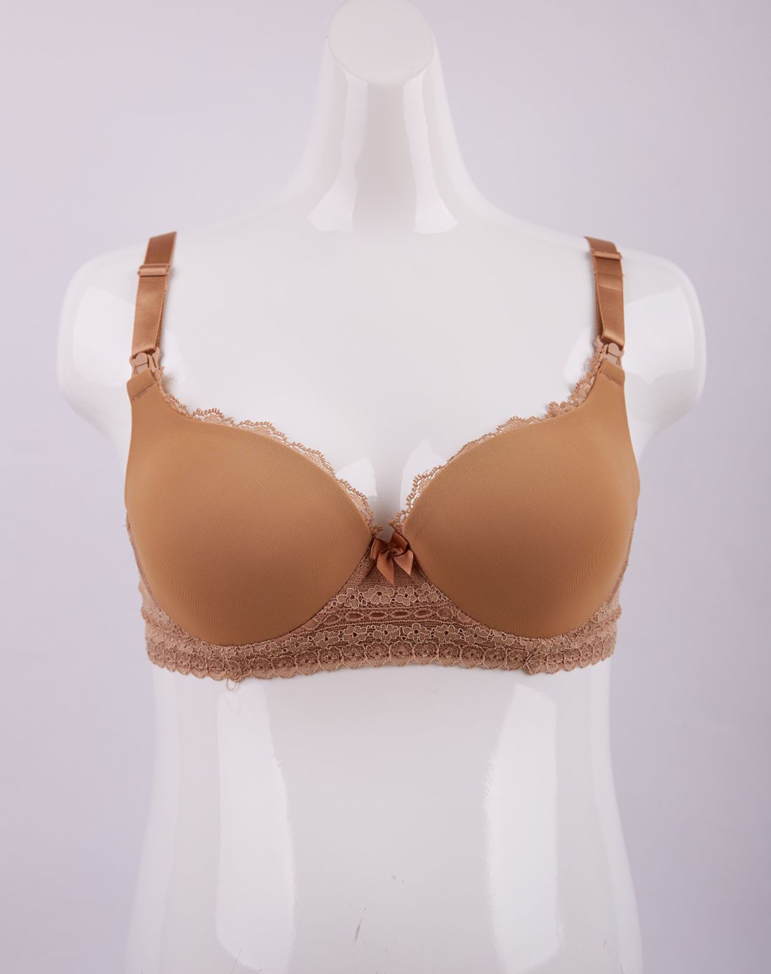 杏色半蕾丝可哺乳文胸