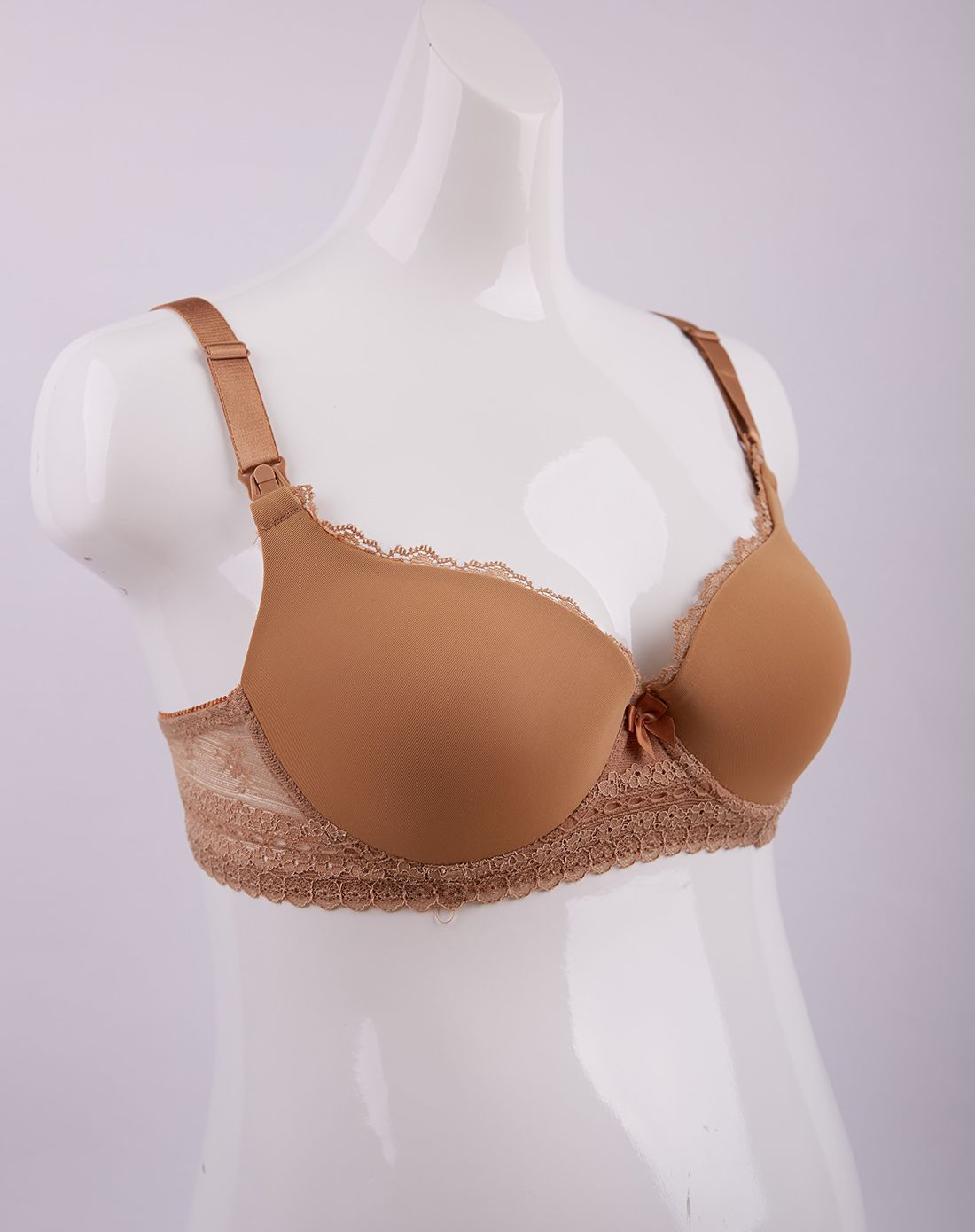 杏色半蕾丝可哺乳文胸