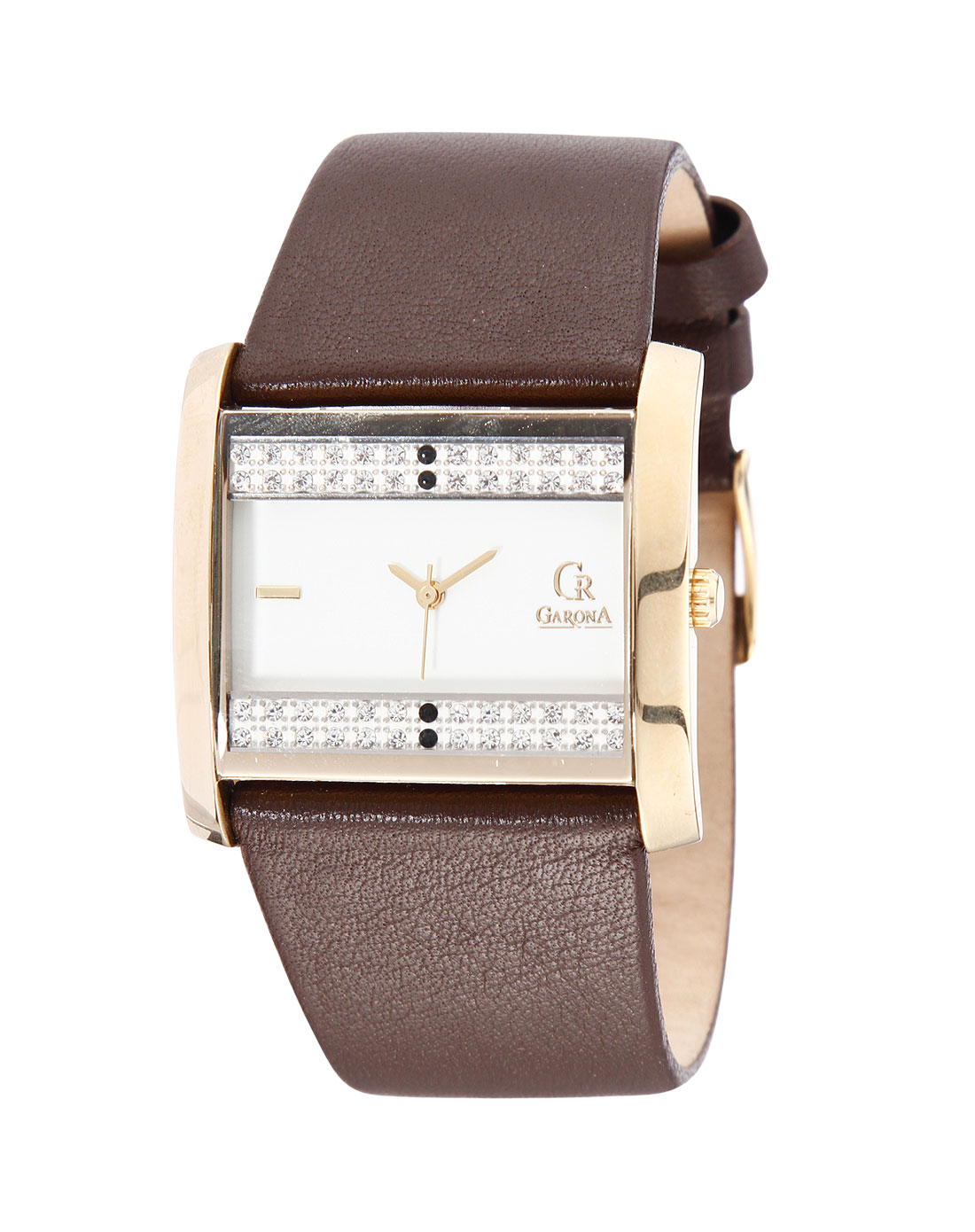 garona手表专场-女款啡/白/金色镶钻简洁时尚石英表