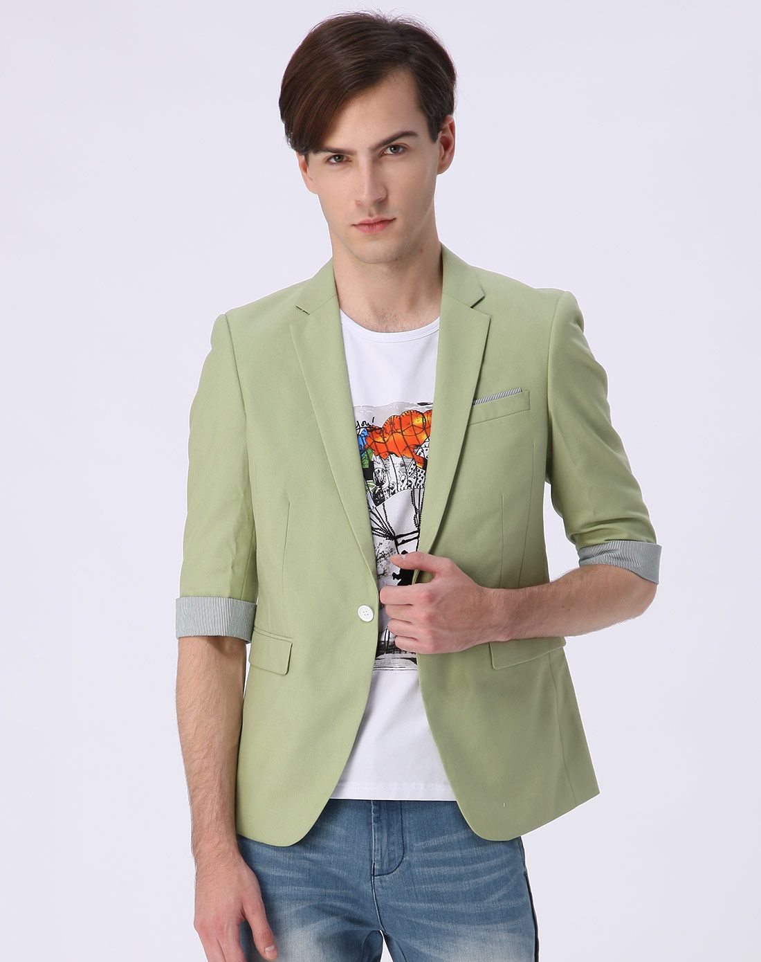 男式玉石绿西装