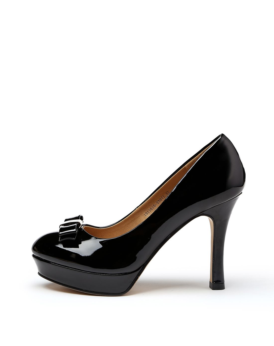 黑色圆头浅口高跟单鞋