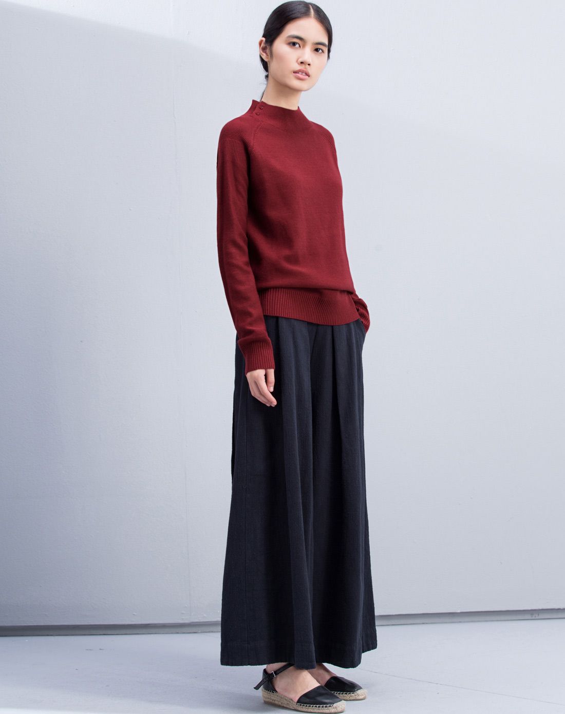 朱砂红高领套头百搭毛衣