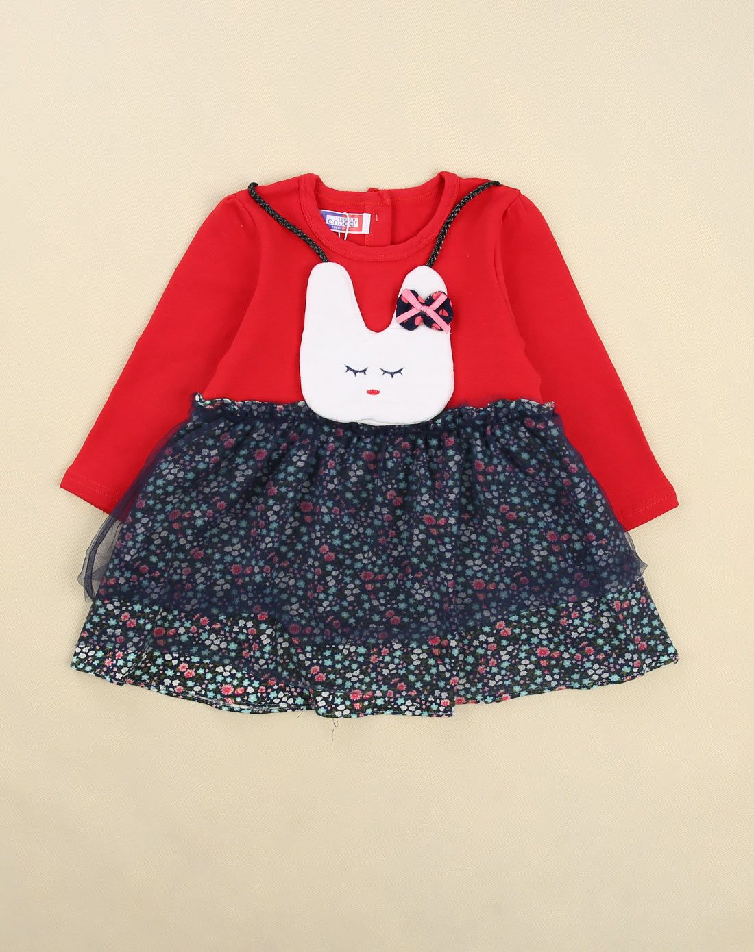 女童恋花小兔连衣裙红色