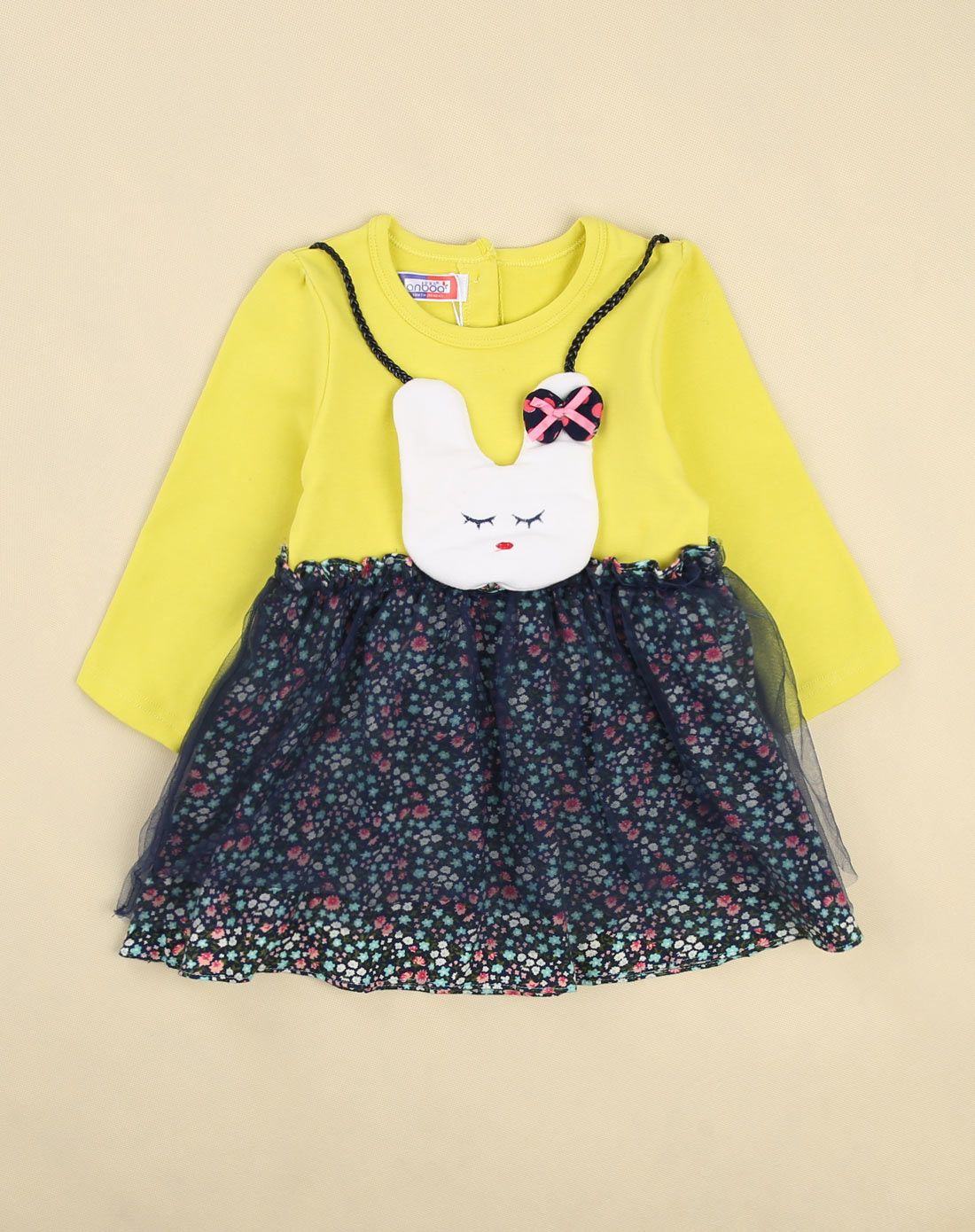 女童恋花小兔连衣裙黄色