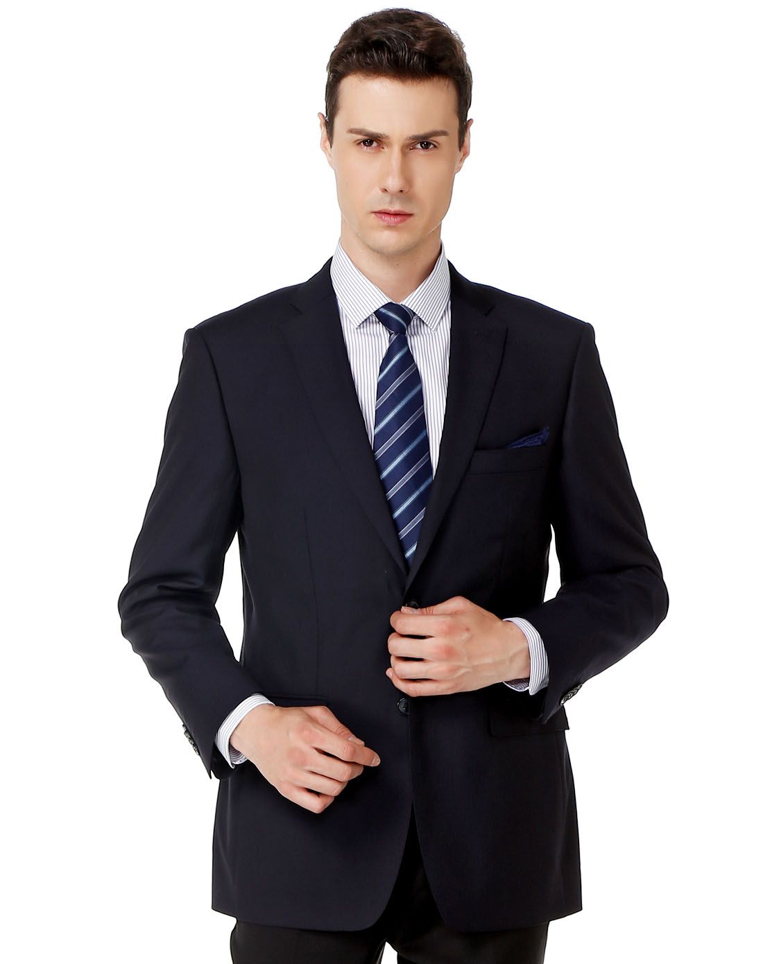 蓝黑色都市经典长袖西装