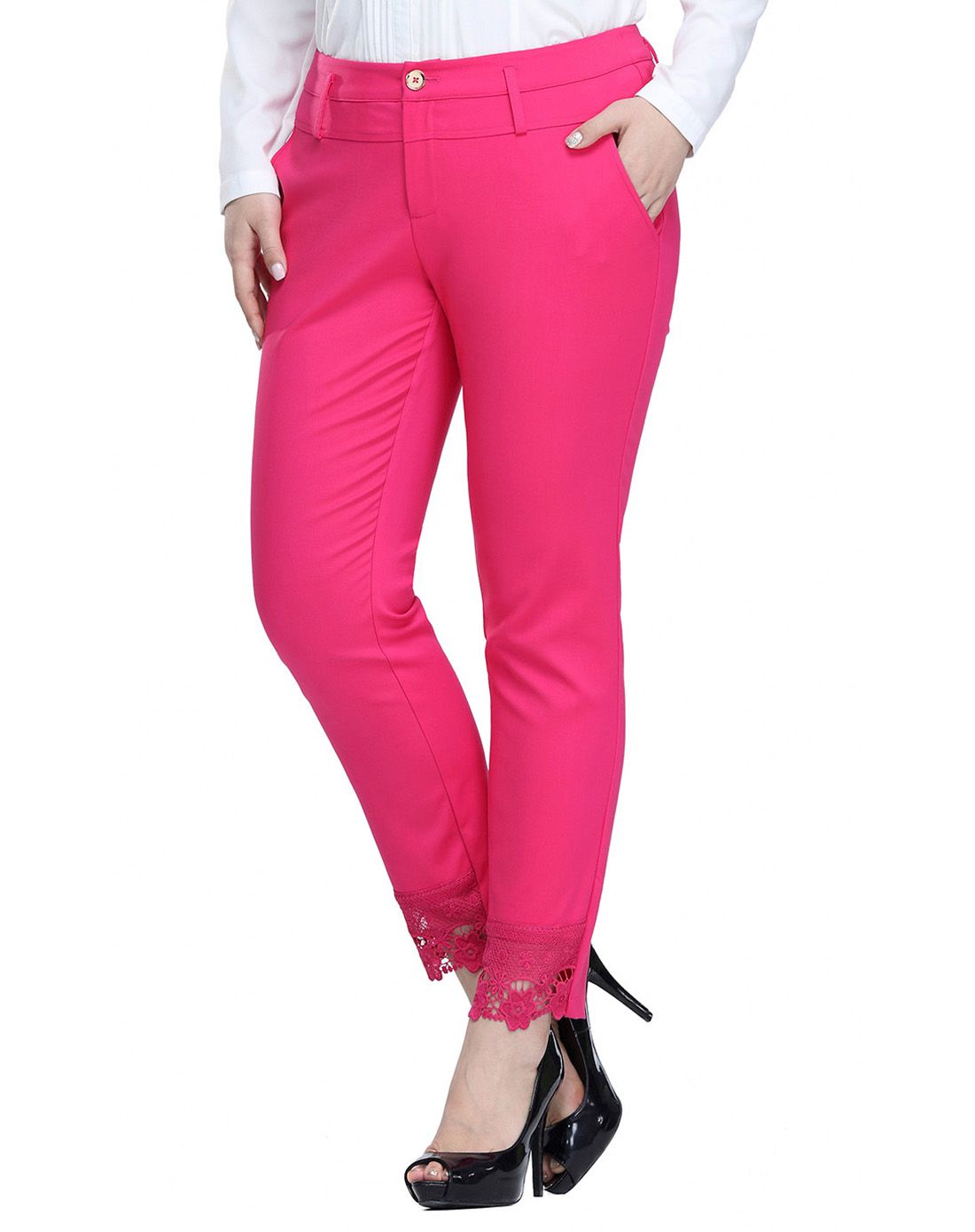 桃红色甜美百搭休闲九分裤