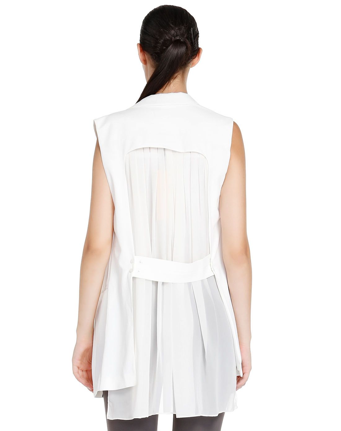 白色拼接时尚个性中长款马甲