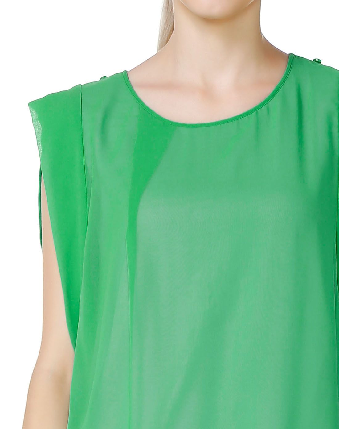 碧绿色优雅时尚外层雪纺上衣