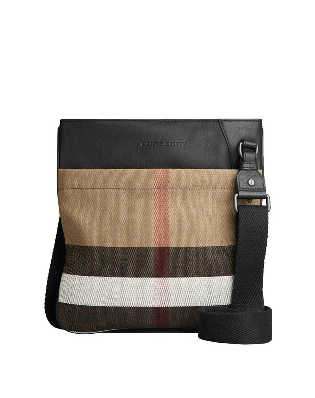 > burberry男士黑色条纹斜挎包