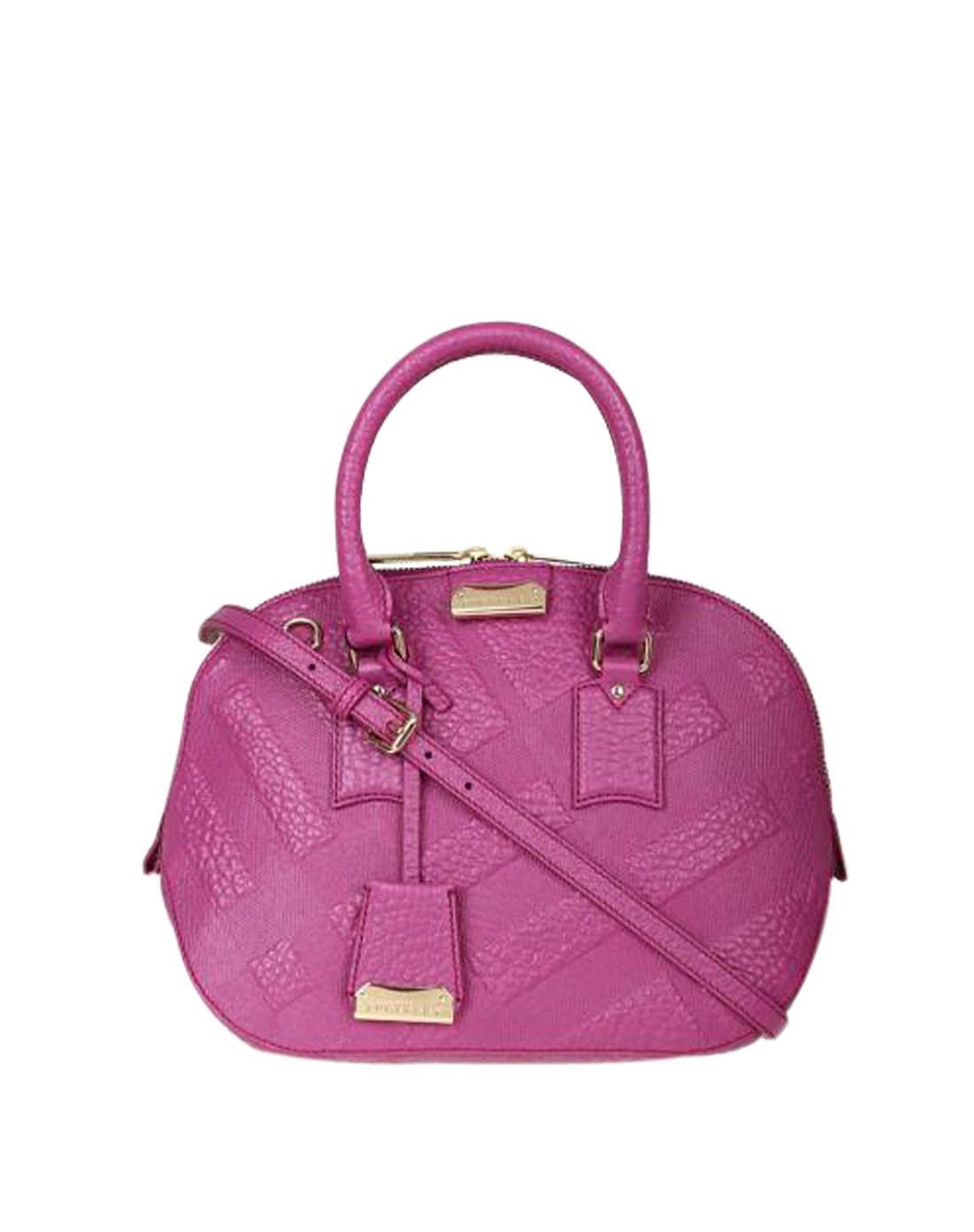 女士浅洋红色粒面斜纹牛皮手提包