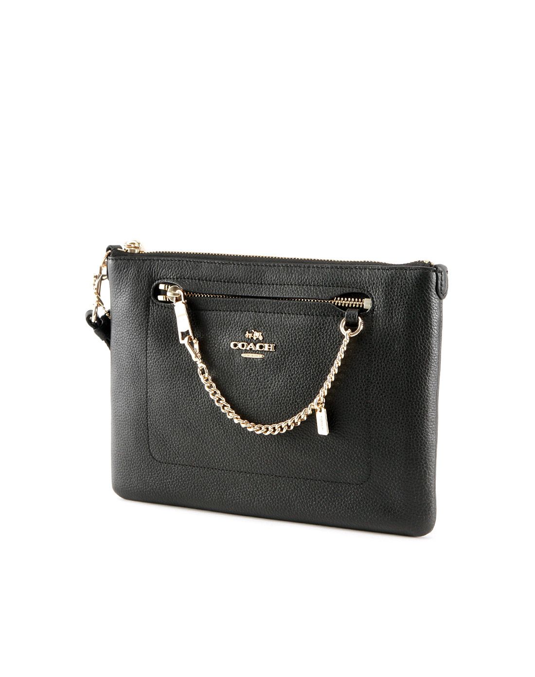 coach女士黑色纯皮手拿包