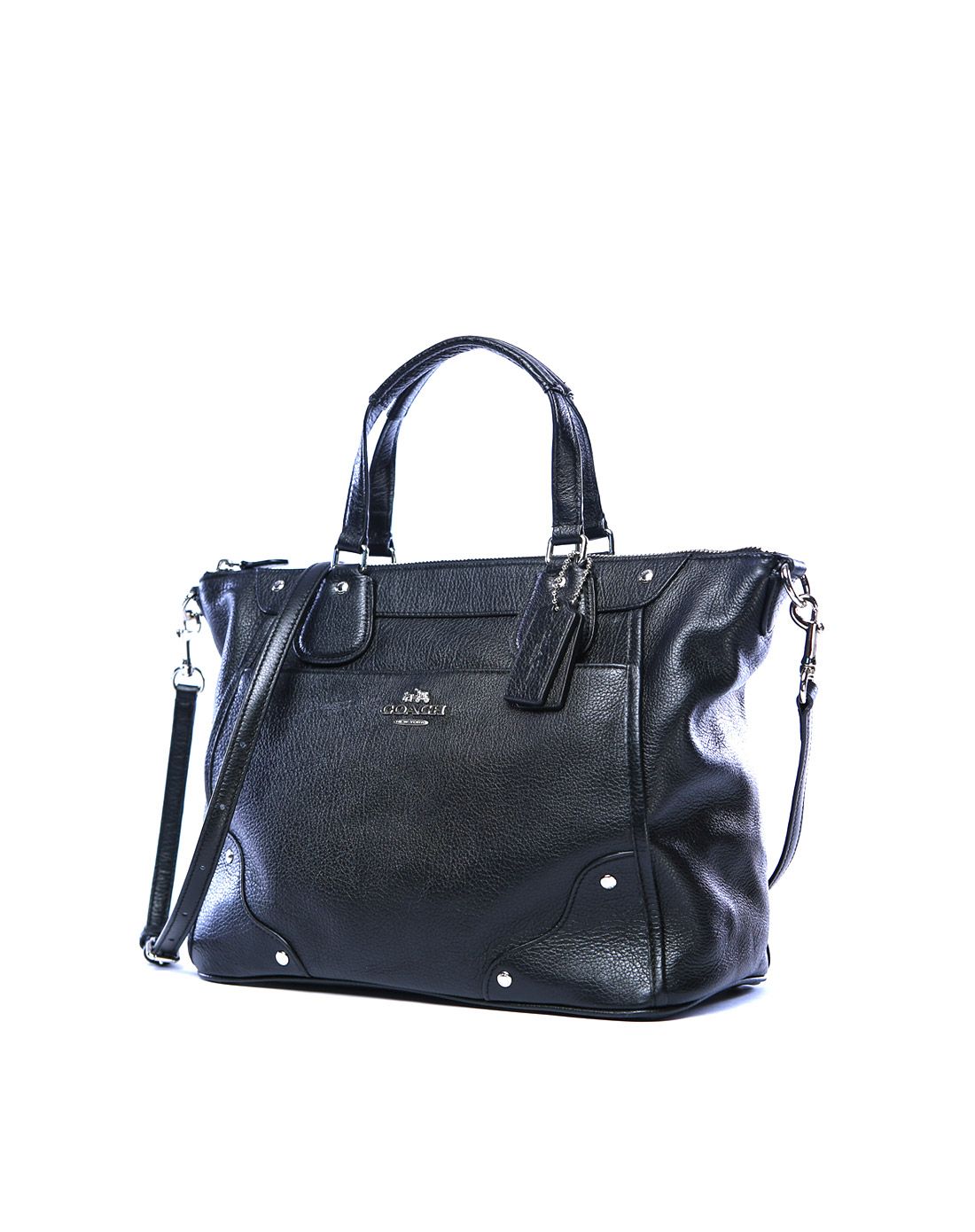 coach女士黑色纯皮单肩手提包