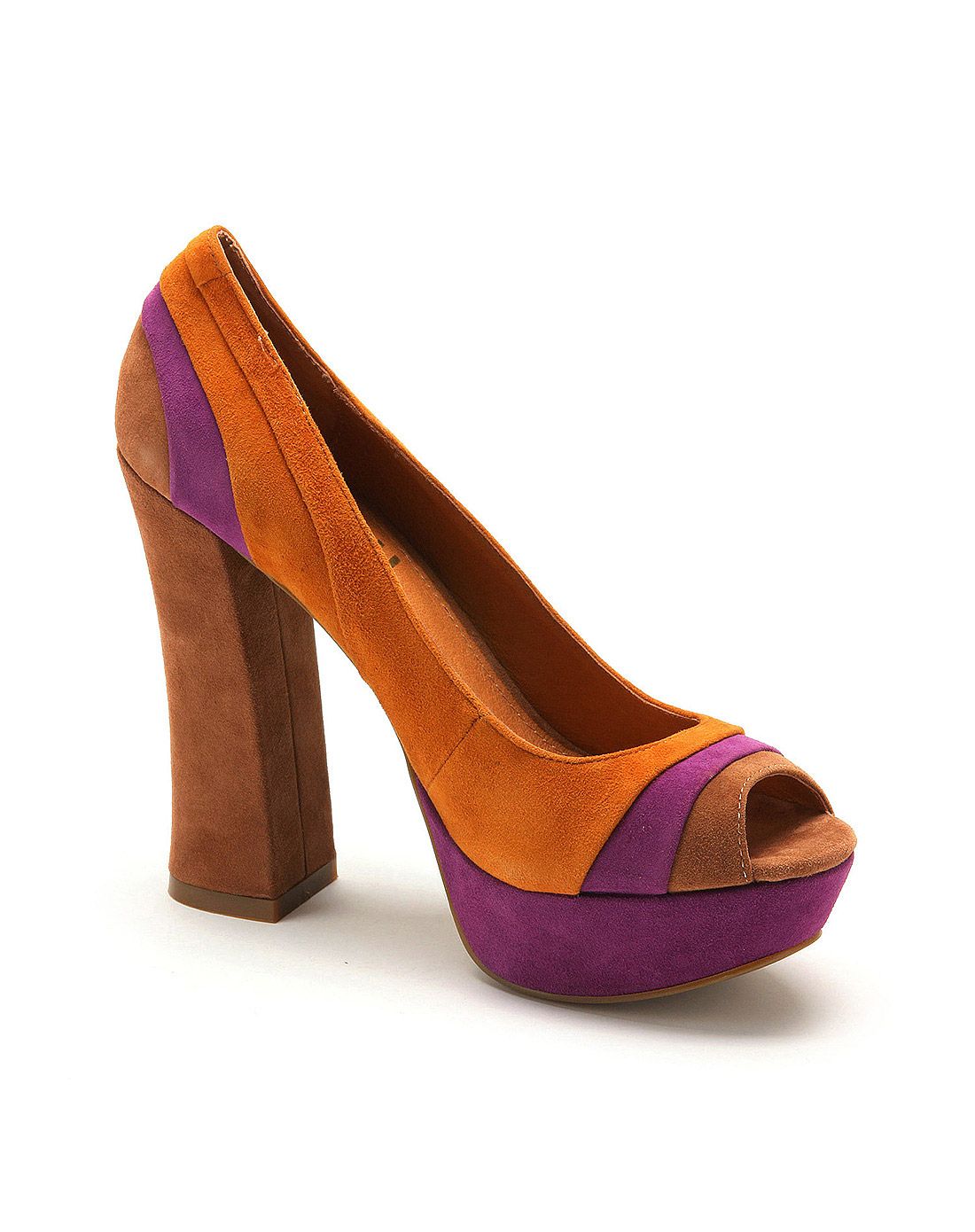 迪芙斯dfuse 桔黄色/紫色绒面羊皮鱼嘴鞋