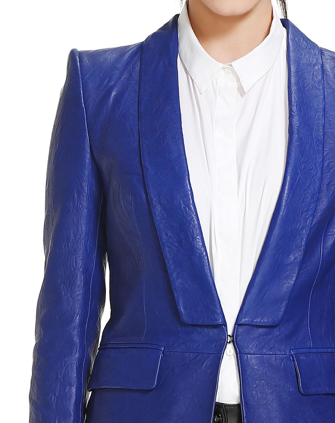 kodice深蓝色端庄时尚长袖皮衣