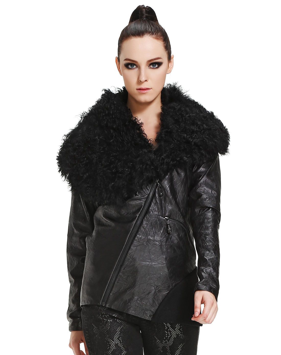 kodice黑色个性前卫长袖皮衣