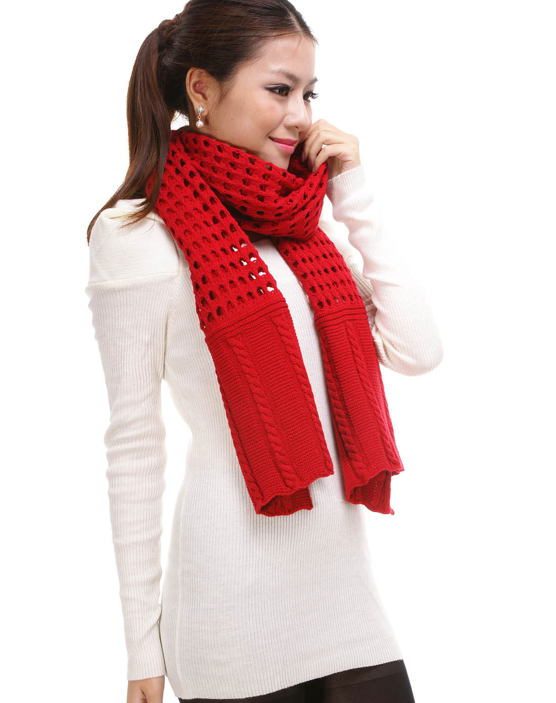 女款红色网格时尚围巾