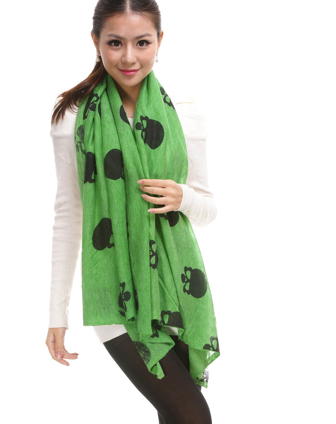 女款绿色时尚鬼头印花围巾