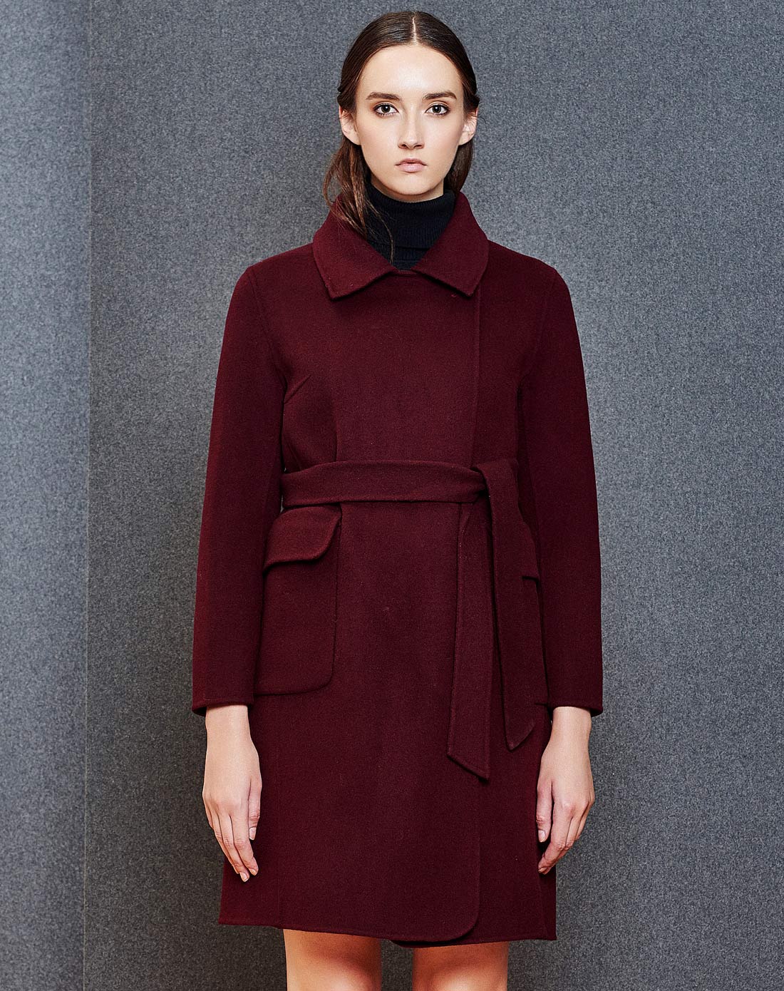 purplejam暗红色秋季高档双面呢羊毛大衣pfn101ah_唯品会