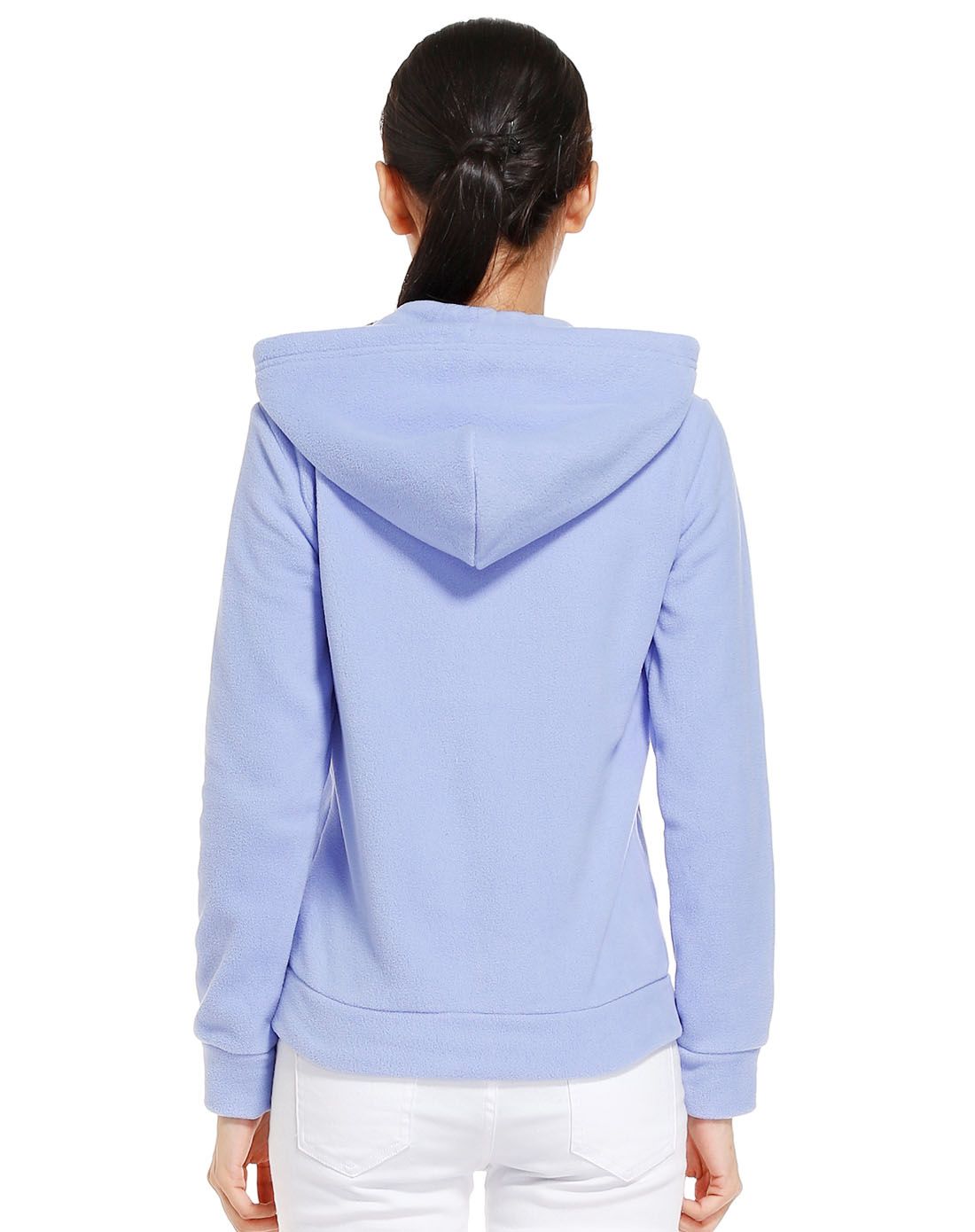 浅紫蓝色连帽休闲长袖外套