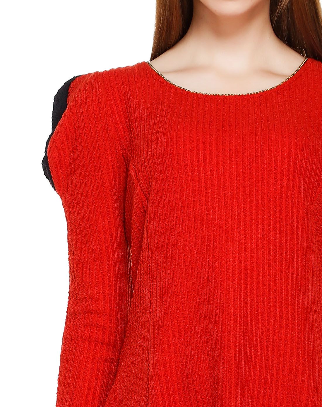 katie judith女款深橘红色圆领修身长款长袖针织衫
