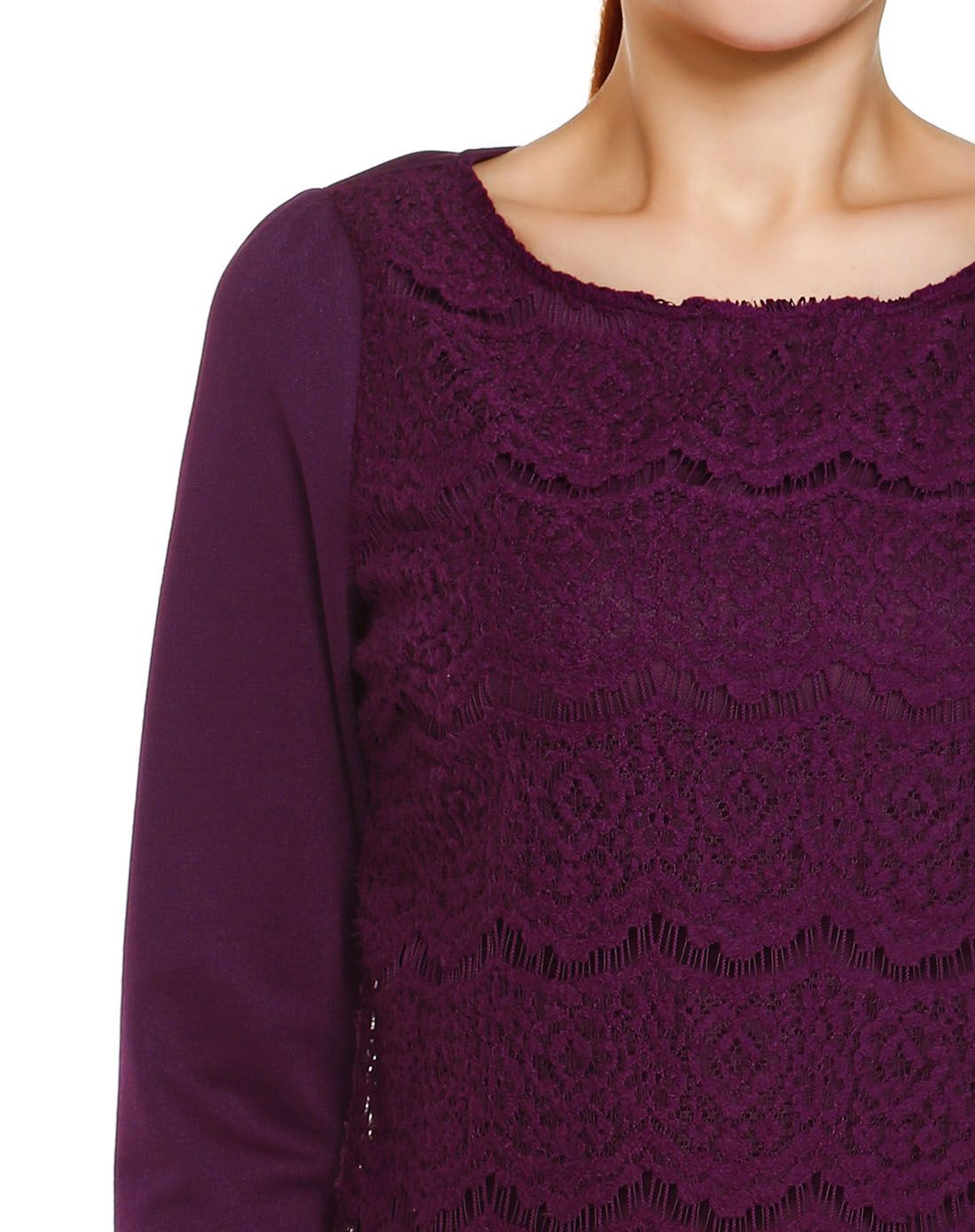 暗紫红色典雅淑女长袖连衣裙