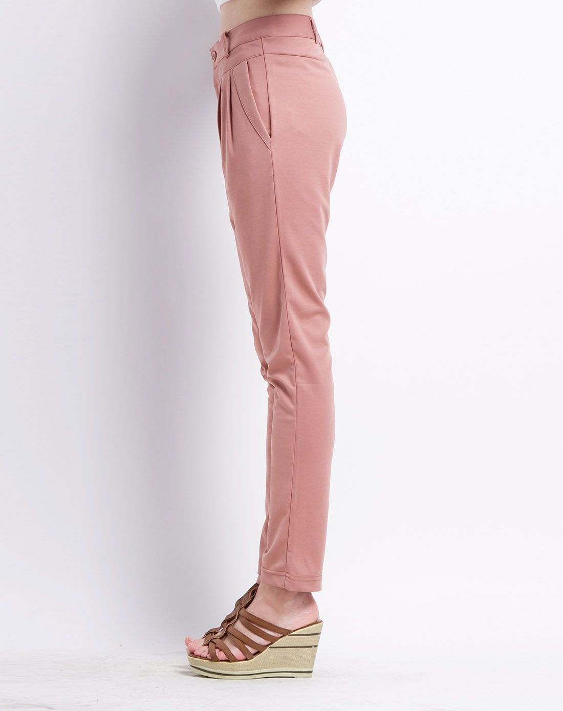 > 浅肉桂色女款时尚针织长裤