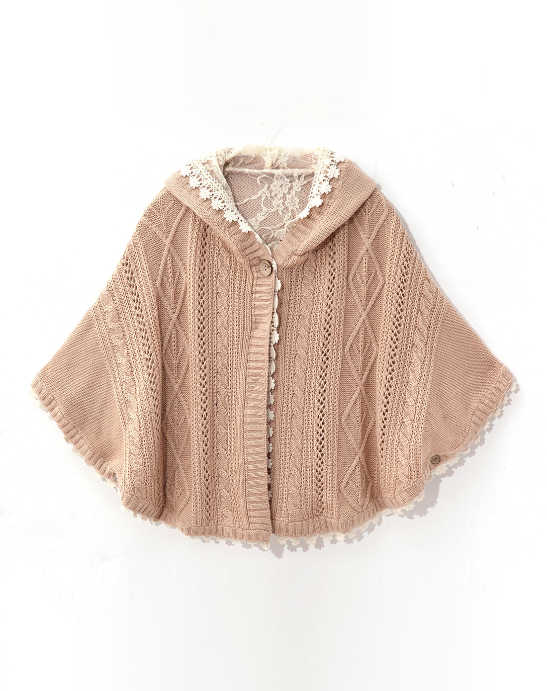 粉红色连帽针织斗篷