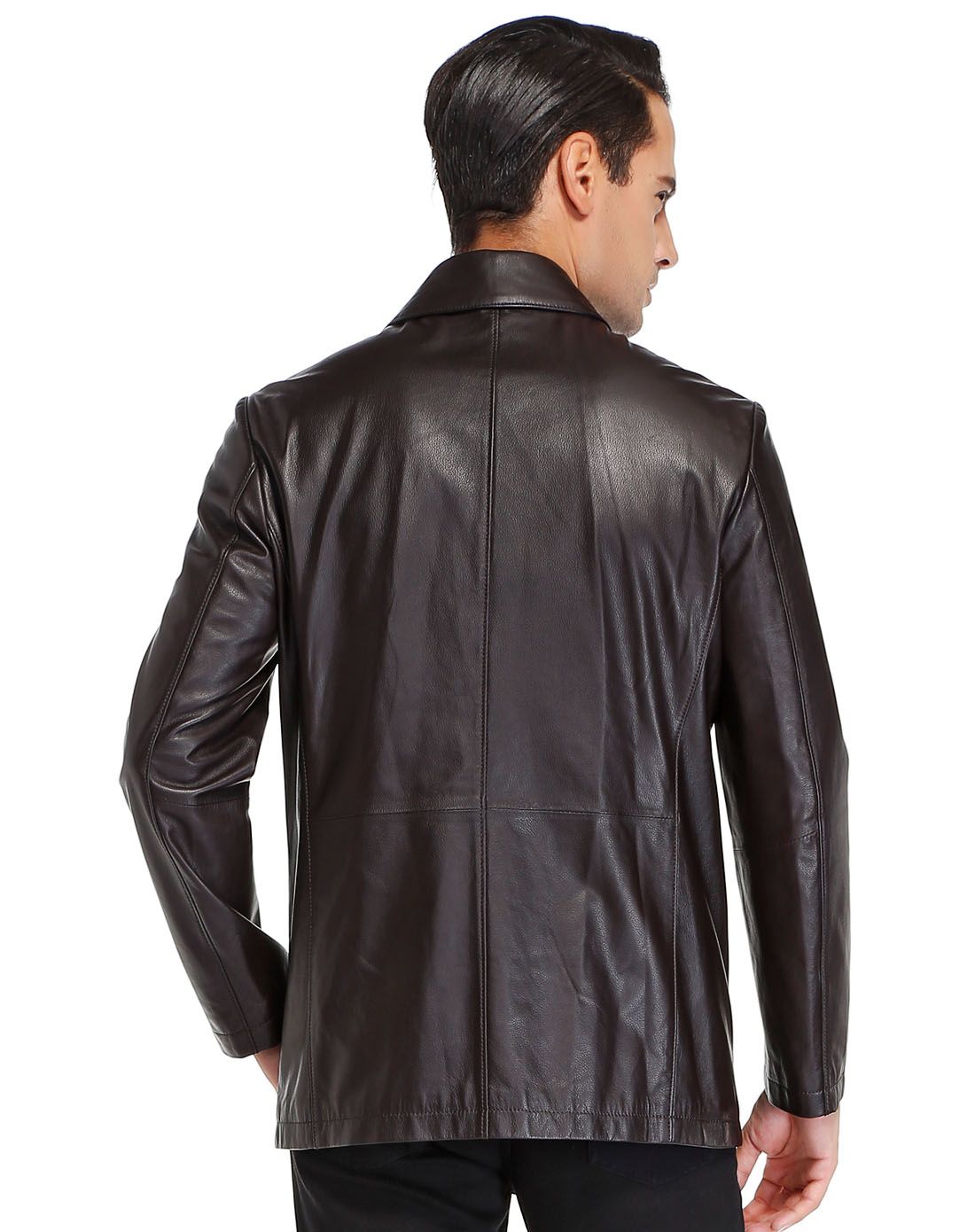 暗深棕色魅力大气长袖皮衣