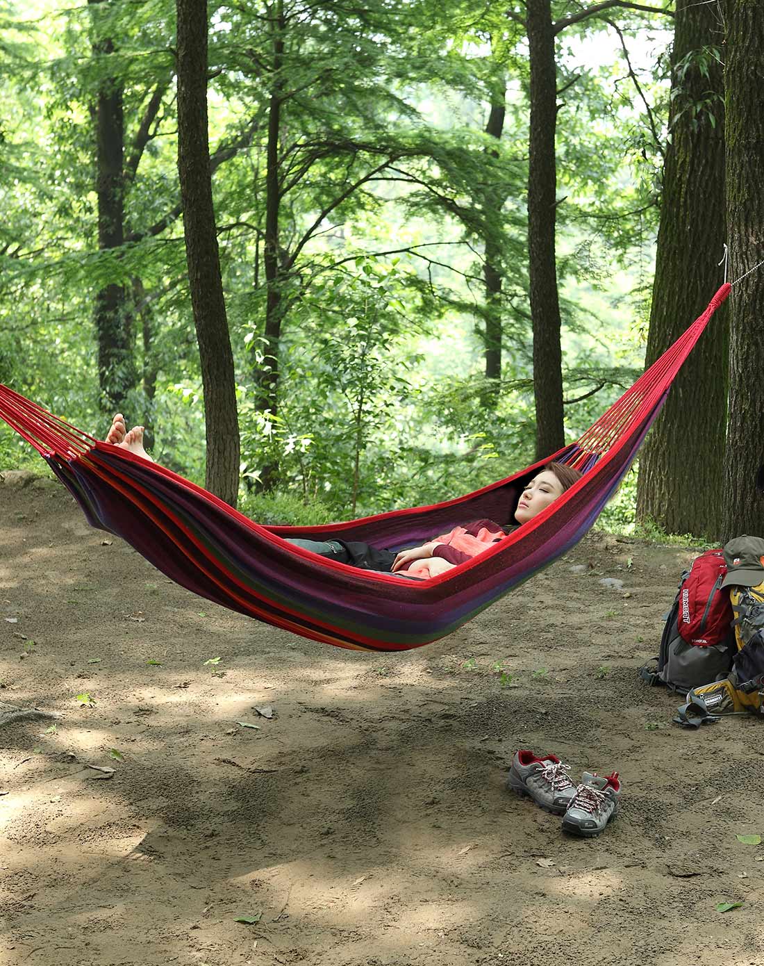 户外野营 彩虹条纹色单人吊床 室内秋千