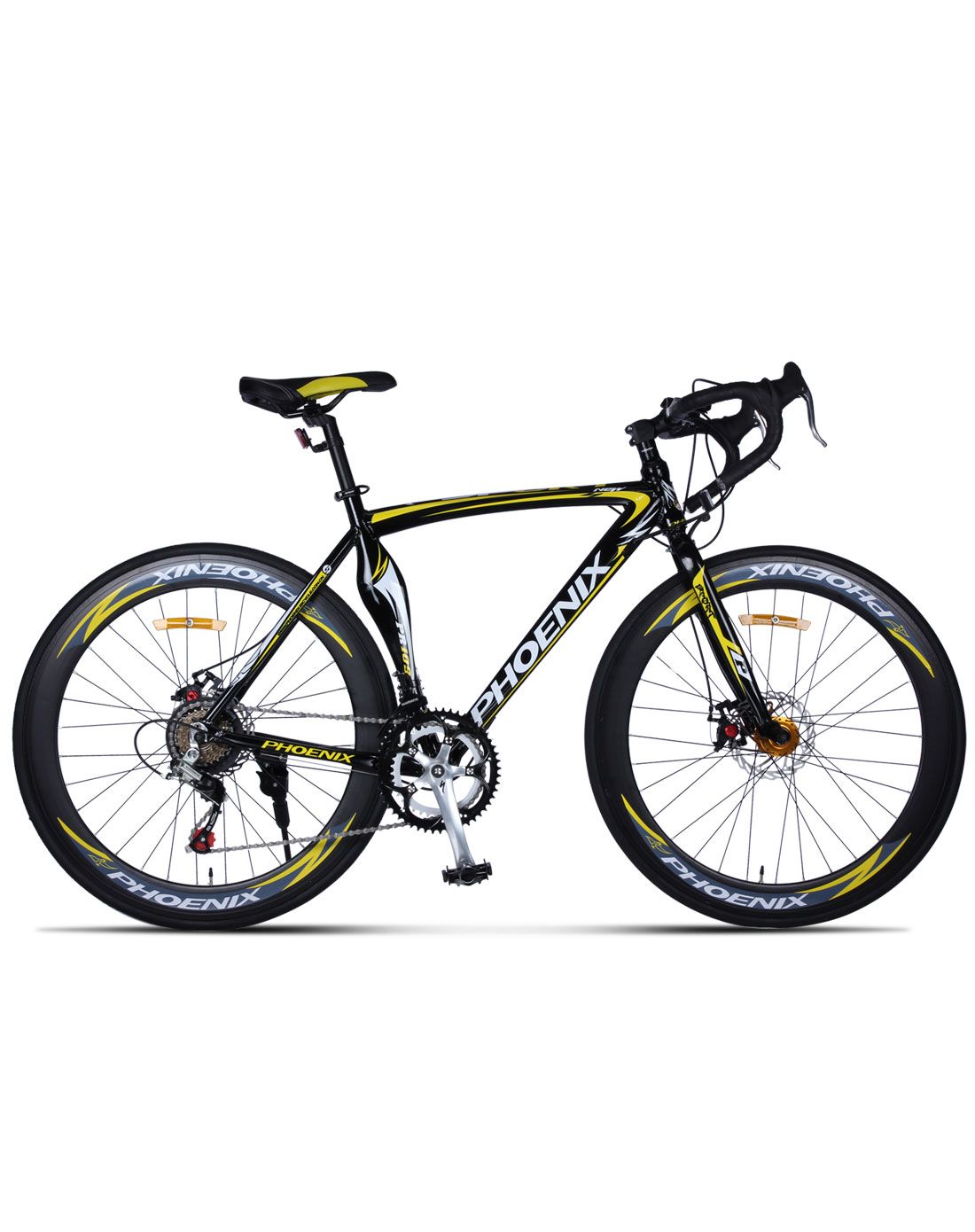 凤凰自行车专场直发货凤凰 中性款黑黄700cc高刀弯把公路车 铝架14速