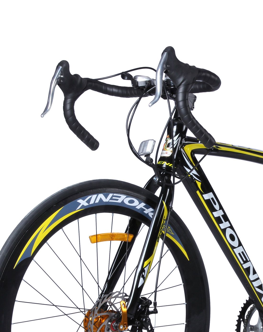 凤凰自行车专场直发货凤凰 中性款黑黄700cc高刀弯把公路车 铝架14速