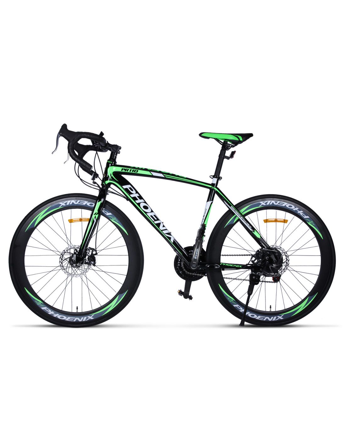 凤凰自行车专场直发货凤凰 中性款黑绿700cc双碟刹弯把公路车 14速pr1