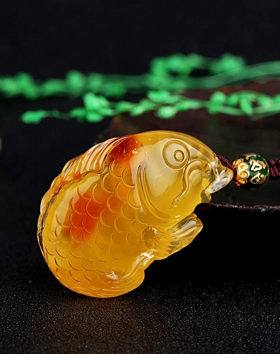 前程似锦 锦鲤 天然琥珀蜜蜡吊坠