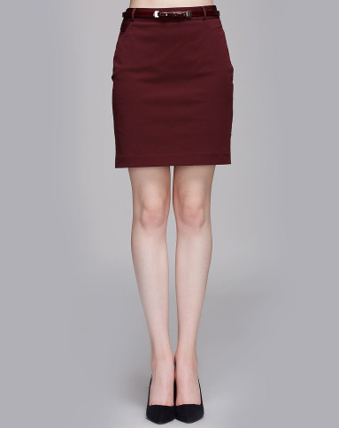 酒红色简约优雅短裙