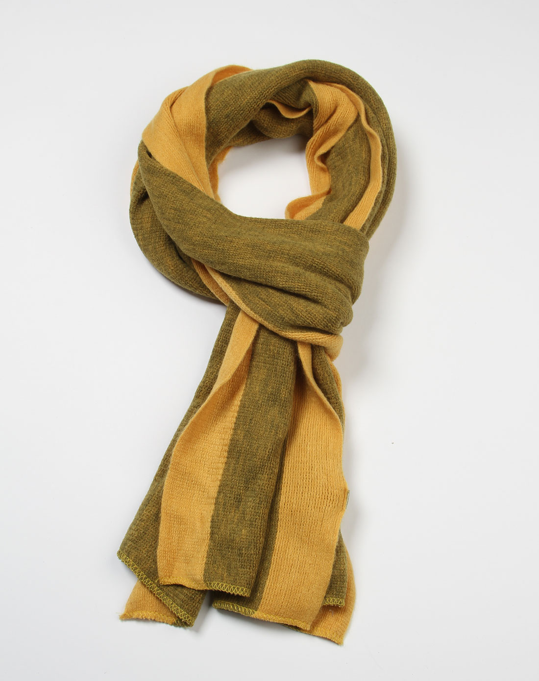 军绿拼黄色冬之回忆系列针织双色围巾