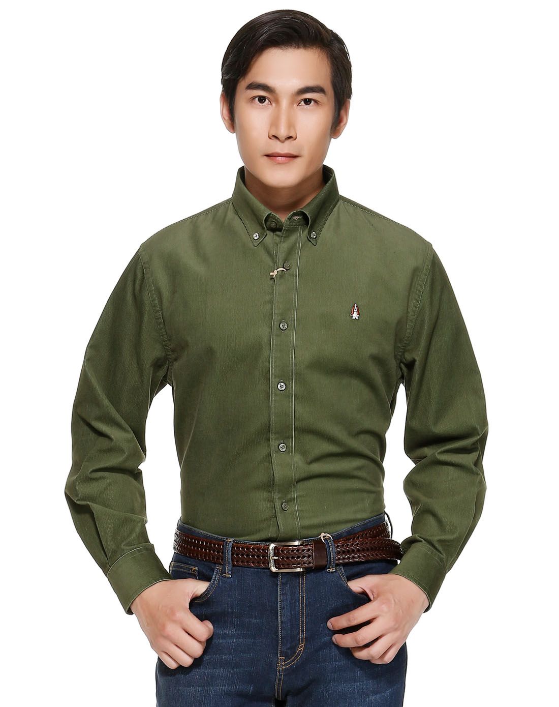 男款深绿长袖衬衫