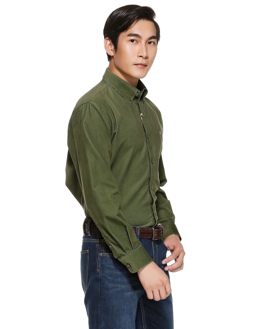 男款深绿长袖衬衫