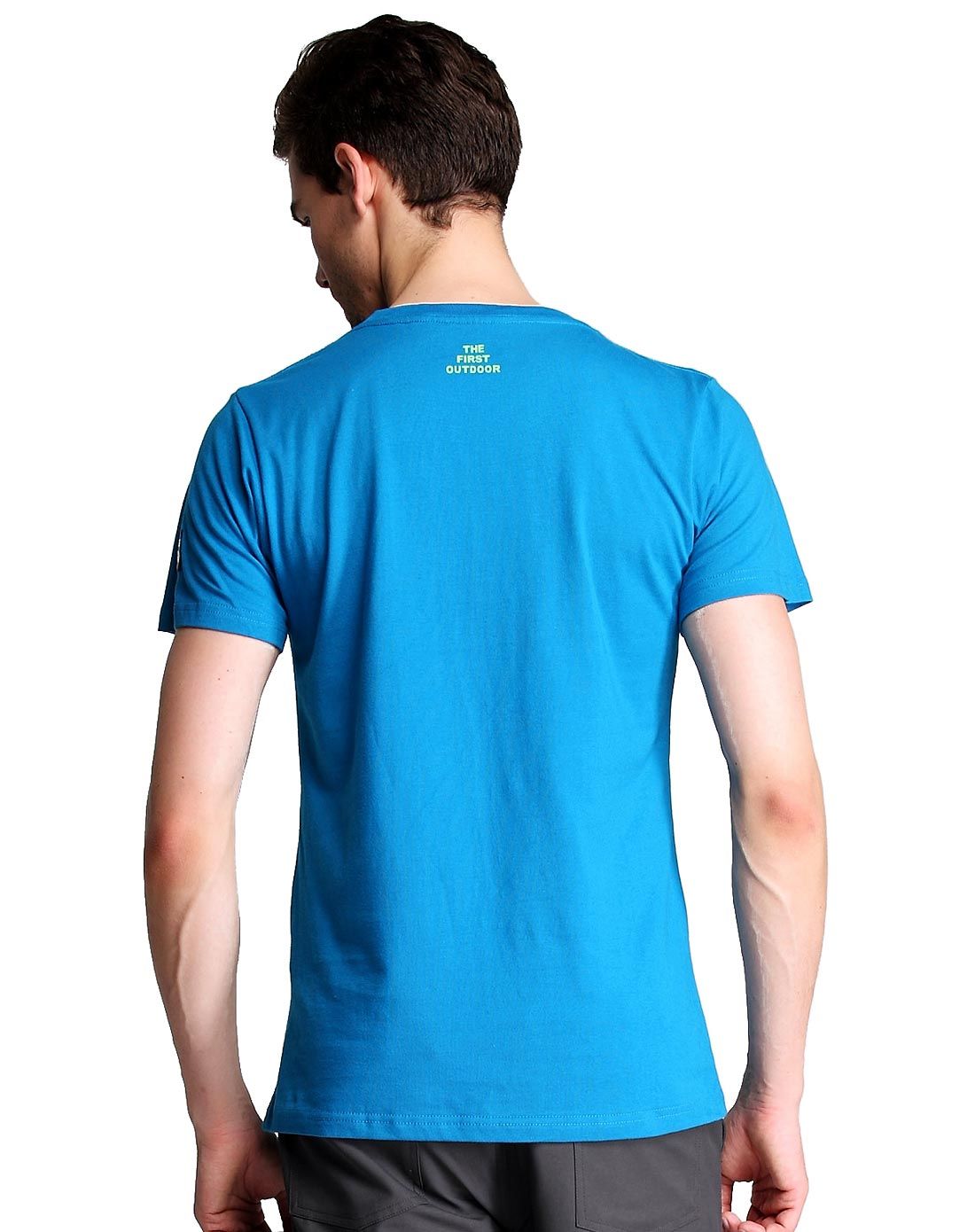 体验款 防紫外线 舒适棉料 男款普蓝短袖t恤